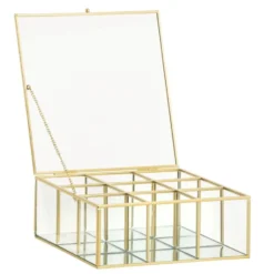 Theedoos - glas/metaal - goud