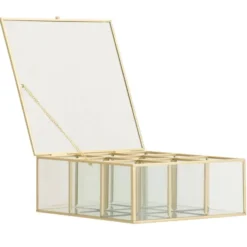 Theedoos - glas/metaal - goud