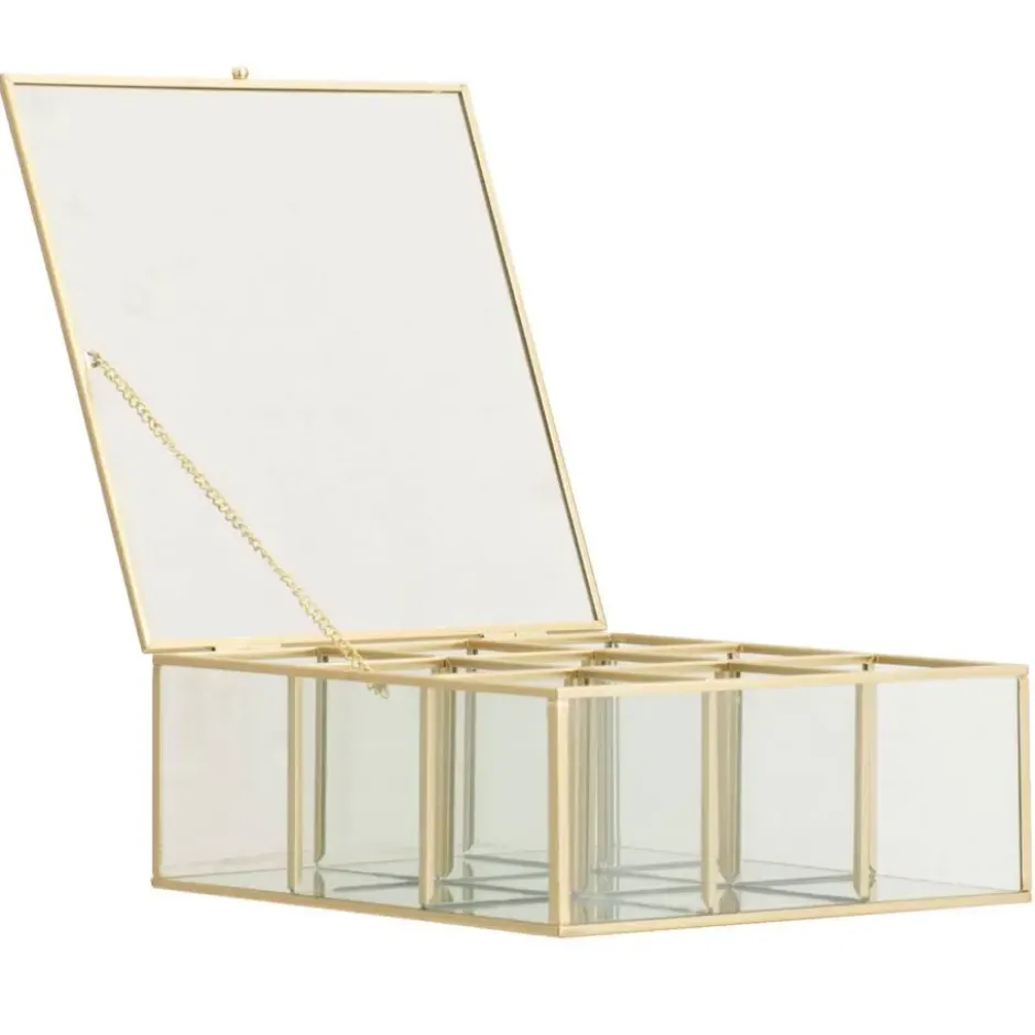 Theedoos - glas/metaal - goud