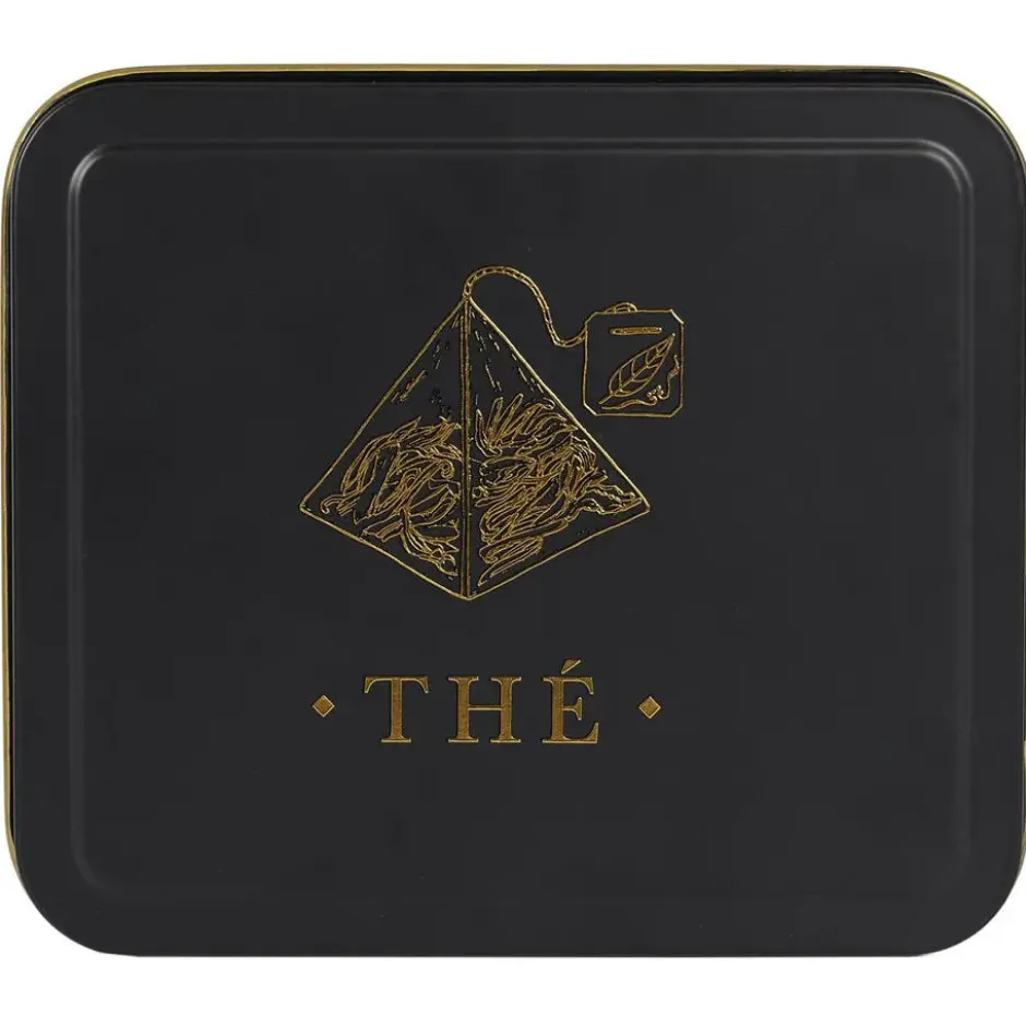 Theedoos 6-vaks - zwart - metaal - 18 x 15 x 7 cm - theekist