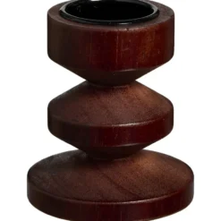 Theelichthouder Coco bruin hout - 10xØ8 cm