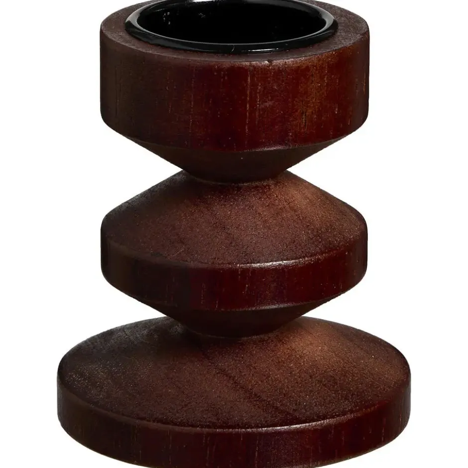 Theelichthouder Coco bruin hout - 10xØ8 cm