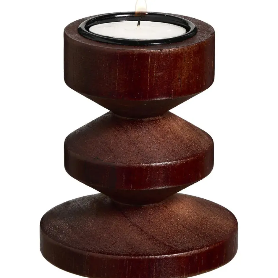 Theelichthouder Coco bruin hout - 10xØ8 cm
