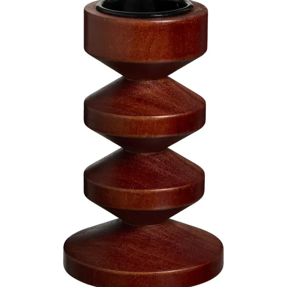 Theelichthouder Coco bruin hout - 16xØ8 cm