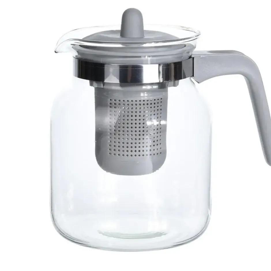 Theepot - met filter - grijs - glas - 1500 ml
