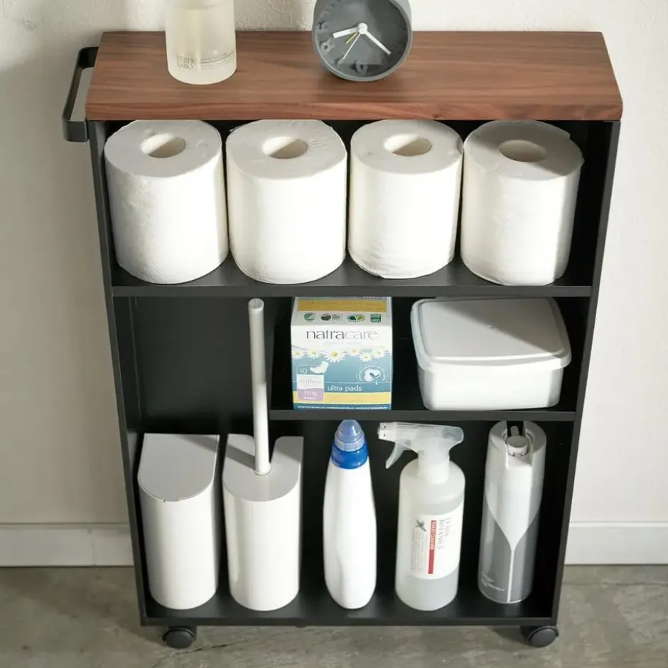 Tower Halfopen Opbergtrolley - Zwart - 13x46x68 cm