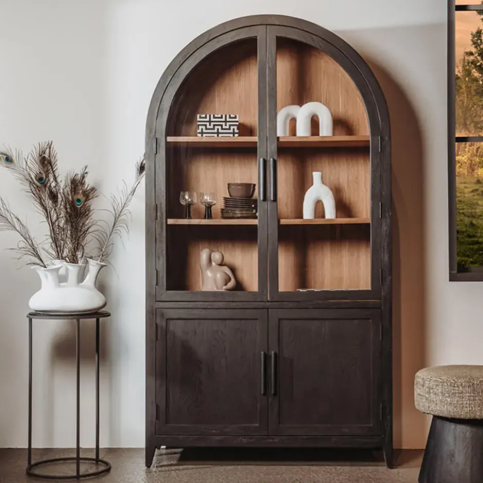 Tower Living Rotondi Vitrinekast 4 deurs zwart