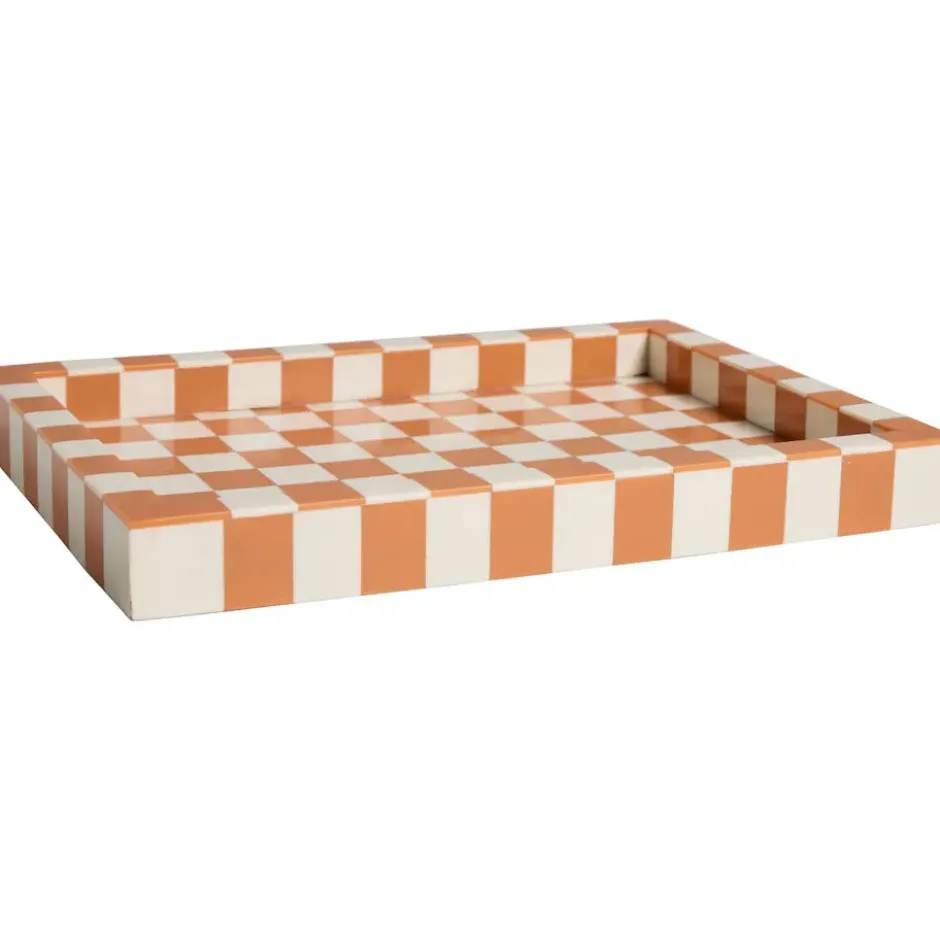 Tray Check - terra/off-white - 28x20 cm