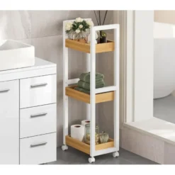 Trolley - Badkamer Trolley - 80 x 30 x 20 - Wit - Opbergrek - Serveerwagen