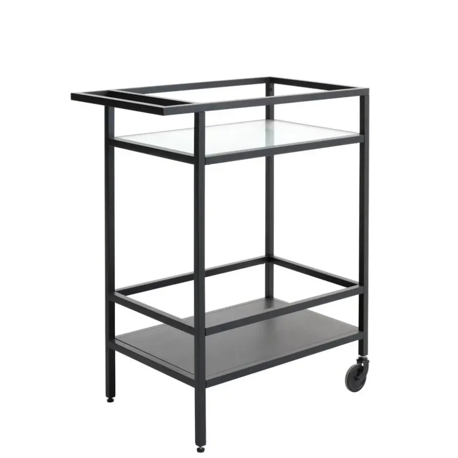 Trolley Zwart Metaal/Glas - 70x42x85cm - Bronco