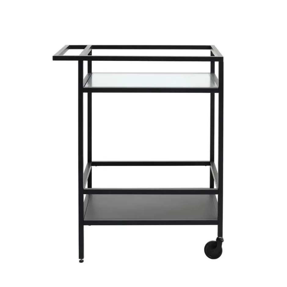 Trolley Zwart Metaal/Glas - 70x42x85cm - Bronco