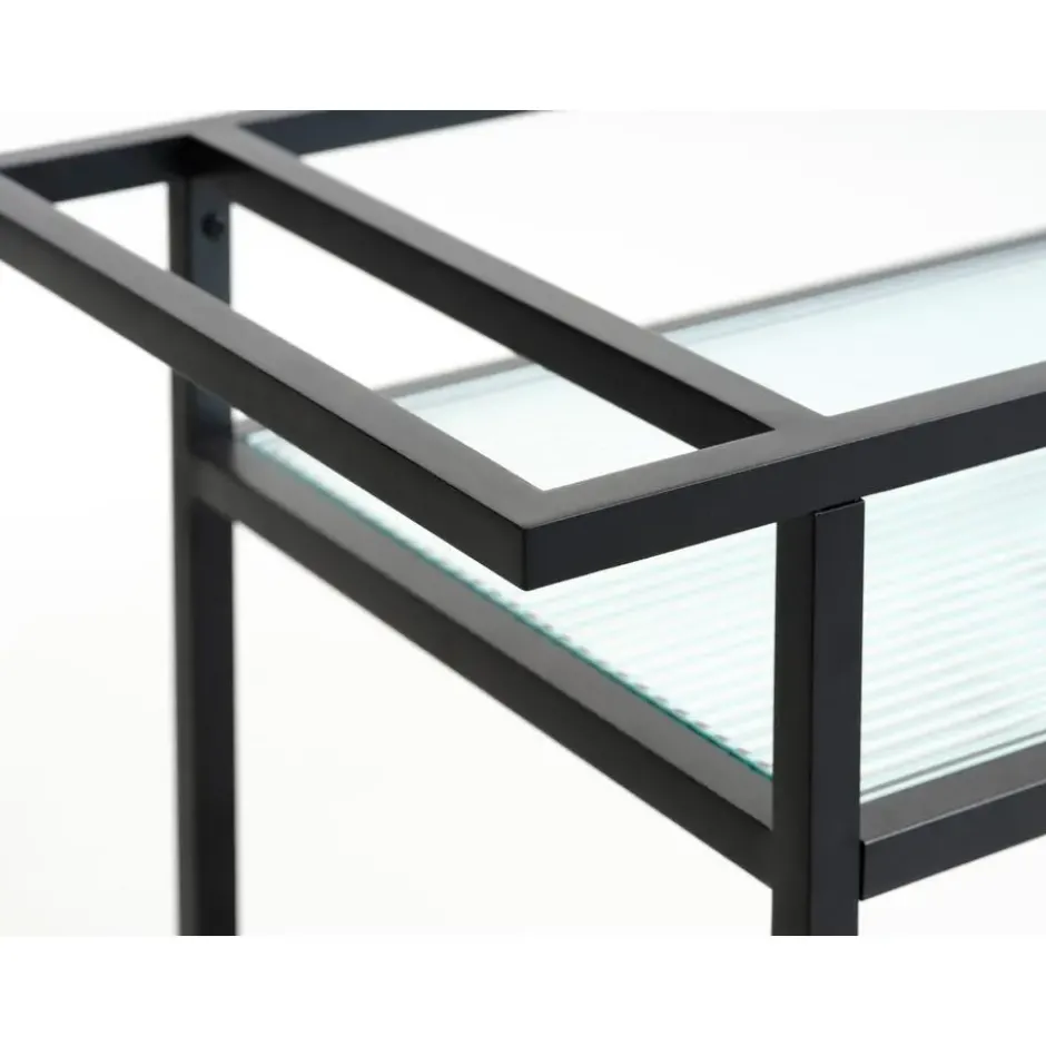 Trolley Zwart Metaal/Glas - 70x42x85cm - Bronco