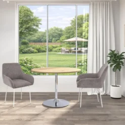 Trumpet ronde eettafel 110 cm eikenlook met chromen onderstel – stijlvol design