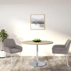 Trumpet ronde eettafel 110 cm eikenlook met chromen onderstel – stijlvol design