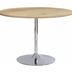 Trumpet ronde eettafel 110 cm eikenlook met chromen onderstel – stijlvol design