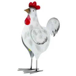 Tuin decoratie dieren/vogel beeldje - Kip/Haan - 21 cm - metaal