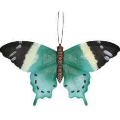 Tuindecoratie muurvlinder - zwart / blauw - metaal - 44 cm