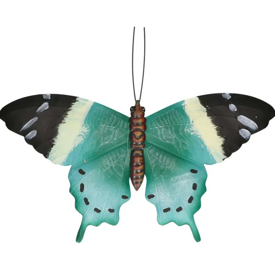 Tuindecoratie muurvlinder - zwart / blauw - metaal - 44 cm