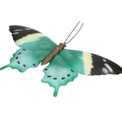 Tuindecoratie muurvlinder - zwart / blauw - metaal - 44 cm
