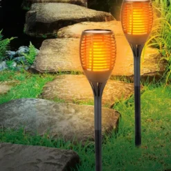 Tuinfakkel - solar - LED - zwart - 77 cm