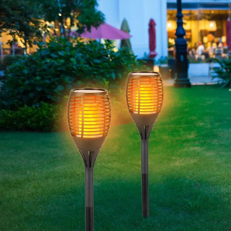 Tuinfakkel - solar - LED - zwart - 77 cm