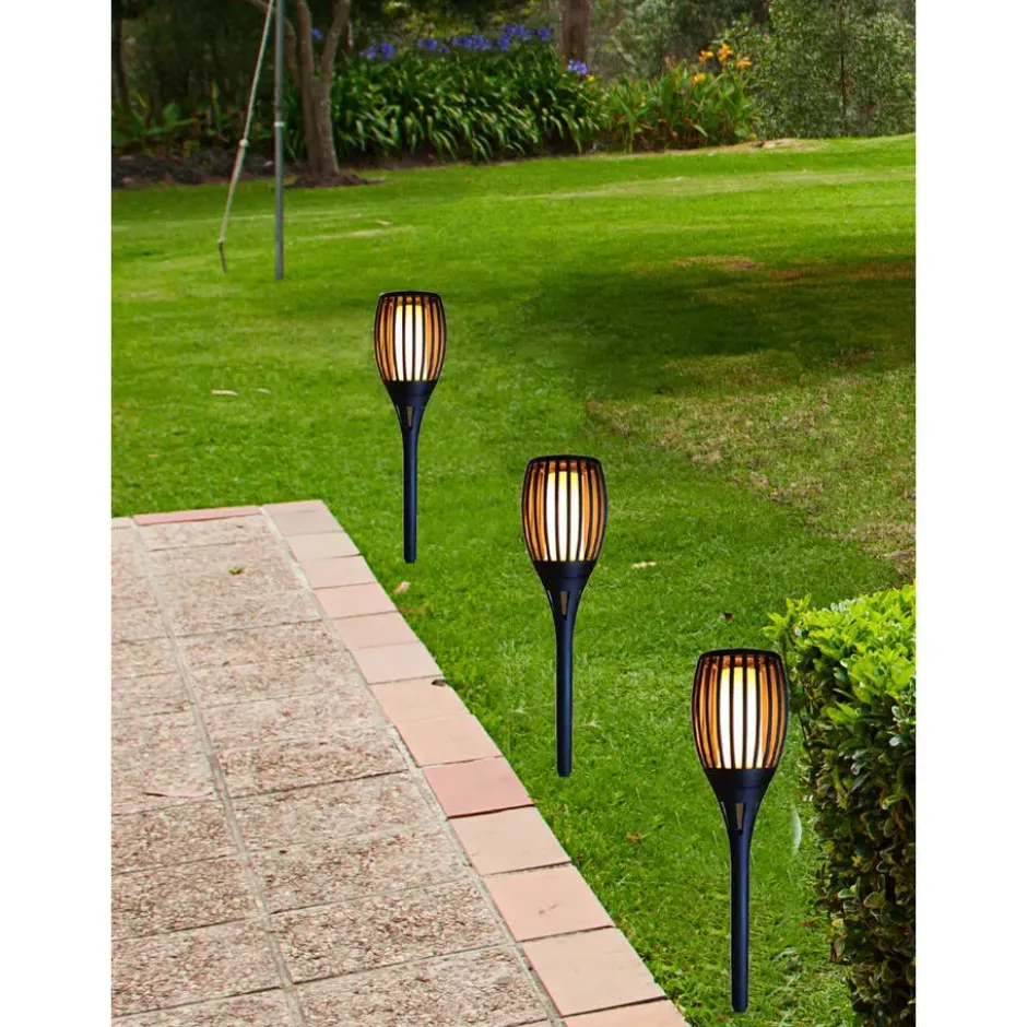 Tuinfakkel - solar - tuinverlichting - zwart - vlameffect - 58 cm