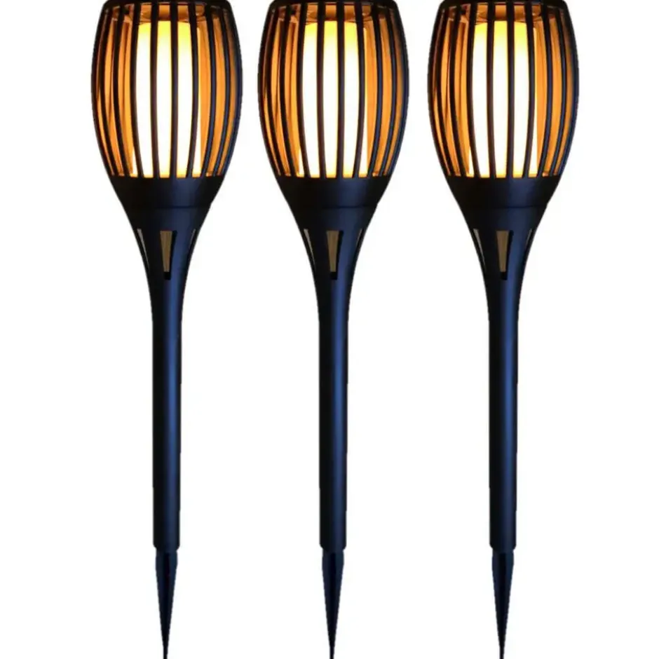 Tuinfakkel - solar - tuinverlichting - zwart - vlameffect - 58 cm