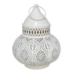 Tuin lantaarn - Marokkaanse sfeer - wit/goud - D15 x H19 cm - metaal