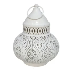 Tuin lantaarn - Marokkaanse sfeer - wit/goud - D15 x H19 cm - metaal