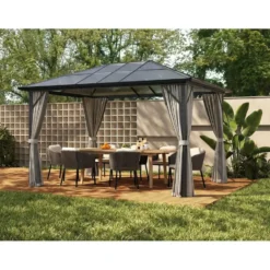 Tuinpaviljoen RADELA - 398 cmx300 cmx260 cm - Antracietgrijs Metaal