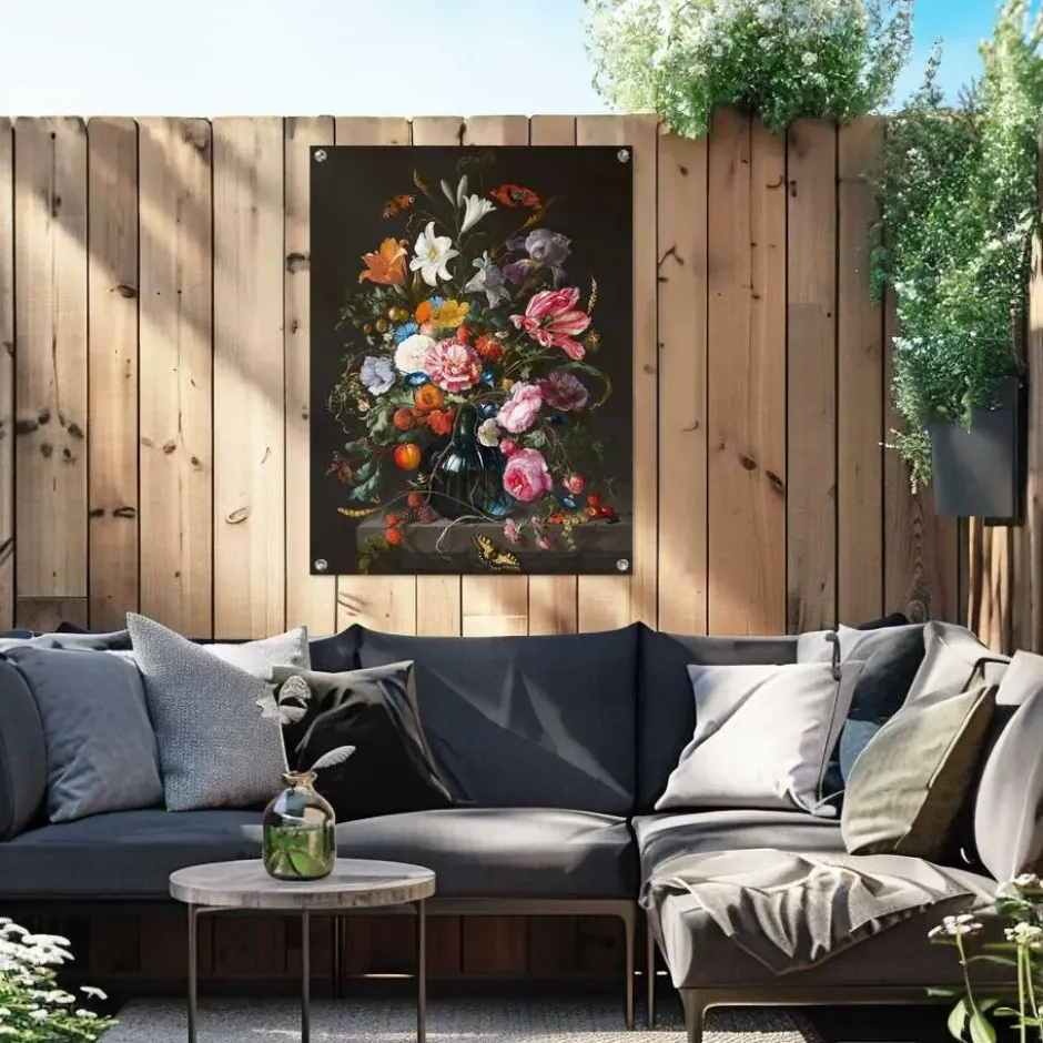 Tuinposter De Heem - Vaas met bloemen - 80 x 60 - Bont