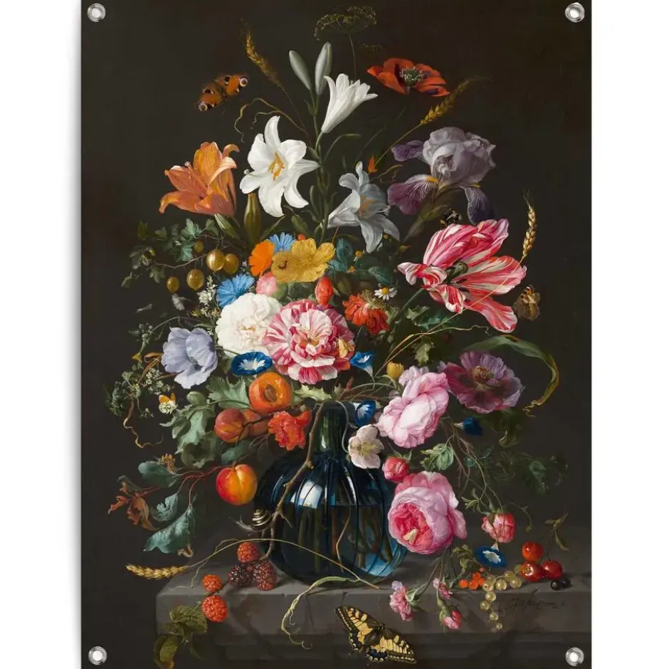 Tuinposter De Heem - Vaas met bloemen - 80 x 60 - Bont