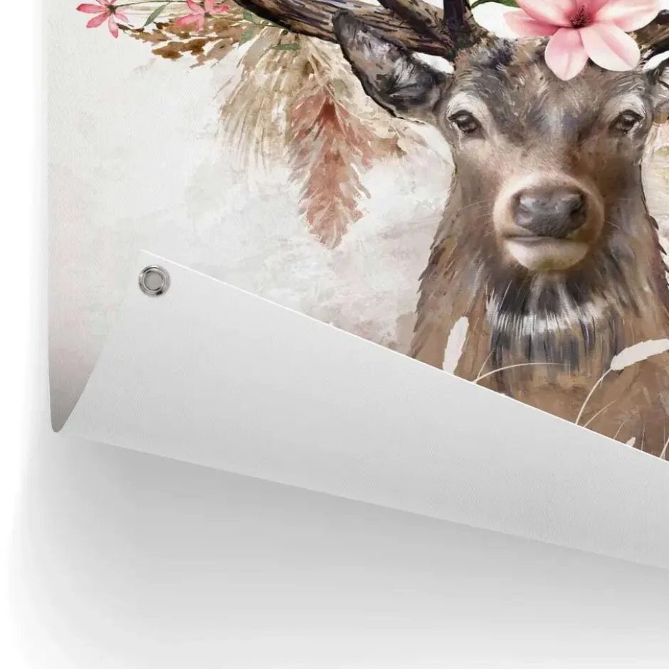 Tuinposter Hert in Bloemen - 80 x 60 - Roze