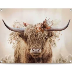 Tuinposter Highlander in bloemen - 60 x 80 - Beige