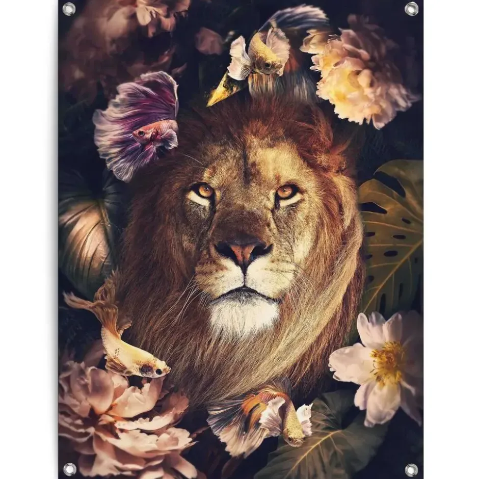 Tuinposter Jungle Lion - 80 x 60 - Bruin