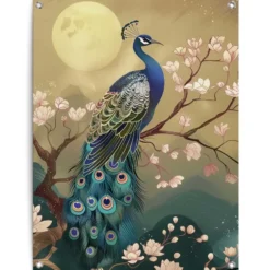 Tuinposter Pauw onder de Maan - 80 x 60 - Blauw