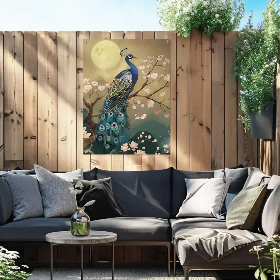 Tuinposter Pauw onder de Maan - 80 x 60 - Blauw