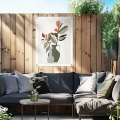 Tuinposter Vaas met bladertakken - 80 x 60 - Groen