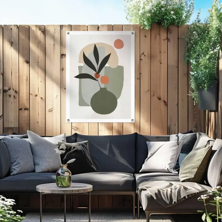 Tuinposter Vaas met bloemen - 80 x 60 - Groen