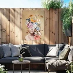 Tuinposter Vrouw met bloemen - 80 x 60 - Bont