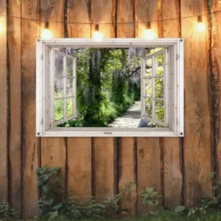 Tuinposter 120x80 cm Blauwe regen - Bloemen - Doorkijk - Boom - Lente