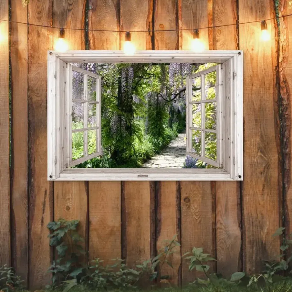 Tuinposter 120x80 cm Blauwe regen - Bloemen - Doorkijk - Boom - Lente
