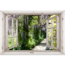 Tuinposter 180x120 cm Blauwe regen - Bloemen - Doorkijk - Boom - Lente