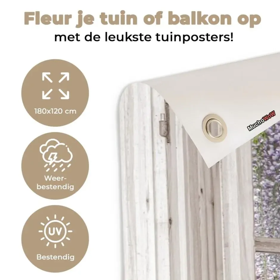 Tuinposter 180x120 cm Blauwe regen - Bloemen - Doorkijk - Boom - Lente