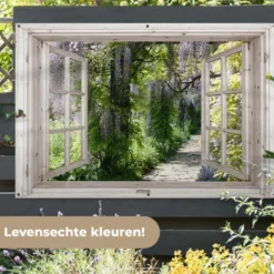 Tuinposter 180x120 cm Blauwe regen - Bloemen - Doorkijk - Boom - Lente