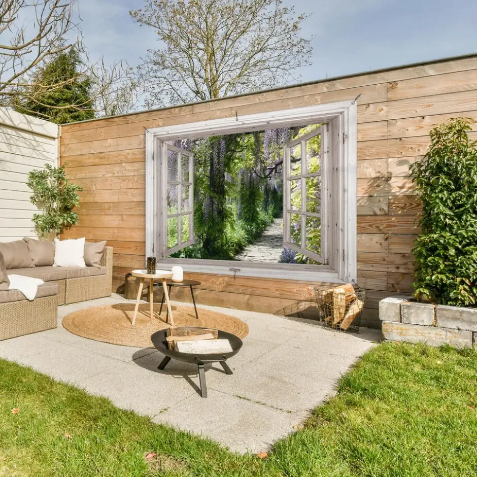 Tuinposter 180x120 cm Blauwe regen - Bloemen - Doorkijk - Boom - Lente