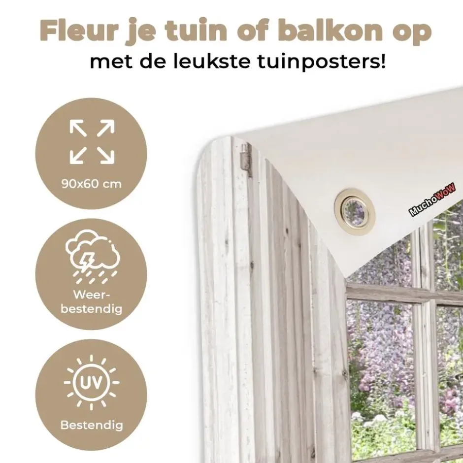 Tuinposter 90x60 cm Blauwe regen - Bloemen - Doorkijk - Boom - Lente