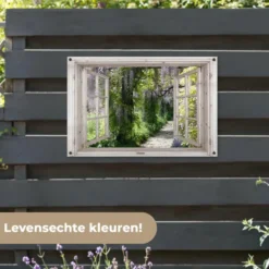 Tuinposter 90x60 cm Blauwe regen - Bloemen - Doorkijk - Boom - Lente