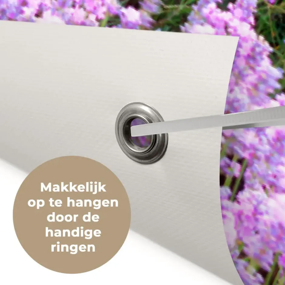 Tuinposter 120x80 cm Bloemen - Lavendel - Paars - Lucht - Zonsondergang - Weide