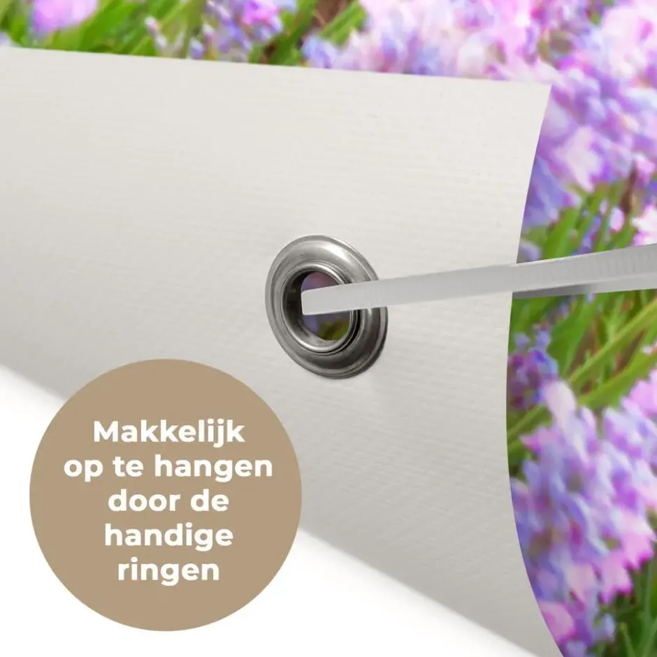 Tuinposter 120x160 cm Bloemen - Lavendel - Paars - Lucht - Zonsondergang - Weide